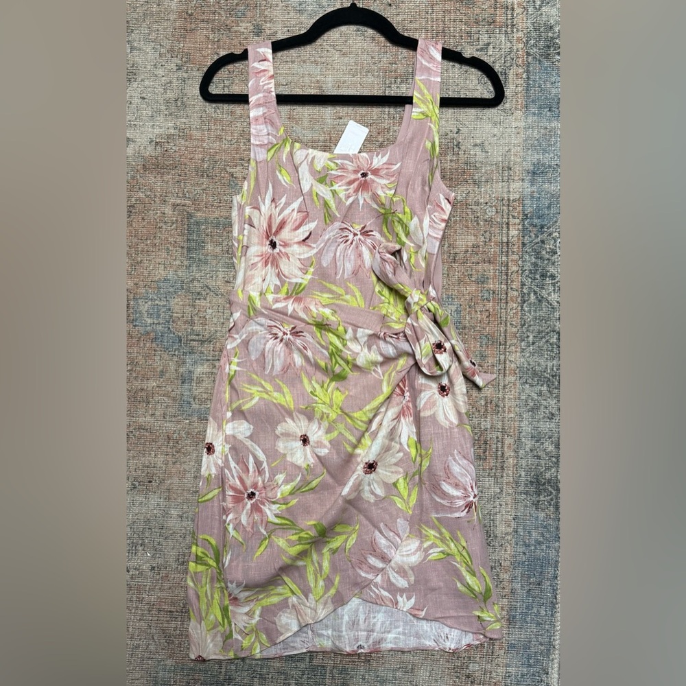 Express Linen Blend Floral Pink Sleeveless Dress XS NWT